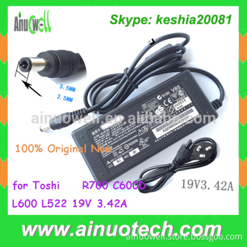 Original new R700 C600D L600 L522 laptop charger for Toshiba 19V 3.42A 65W laptop adaptor replacement